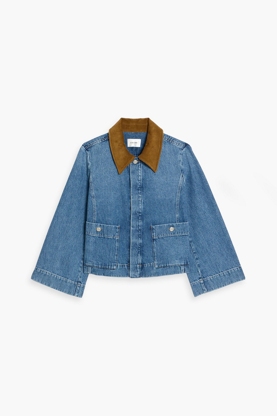 Frame Cropped Corduroy-trimmed Denim Jacket In Blue