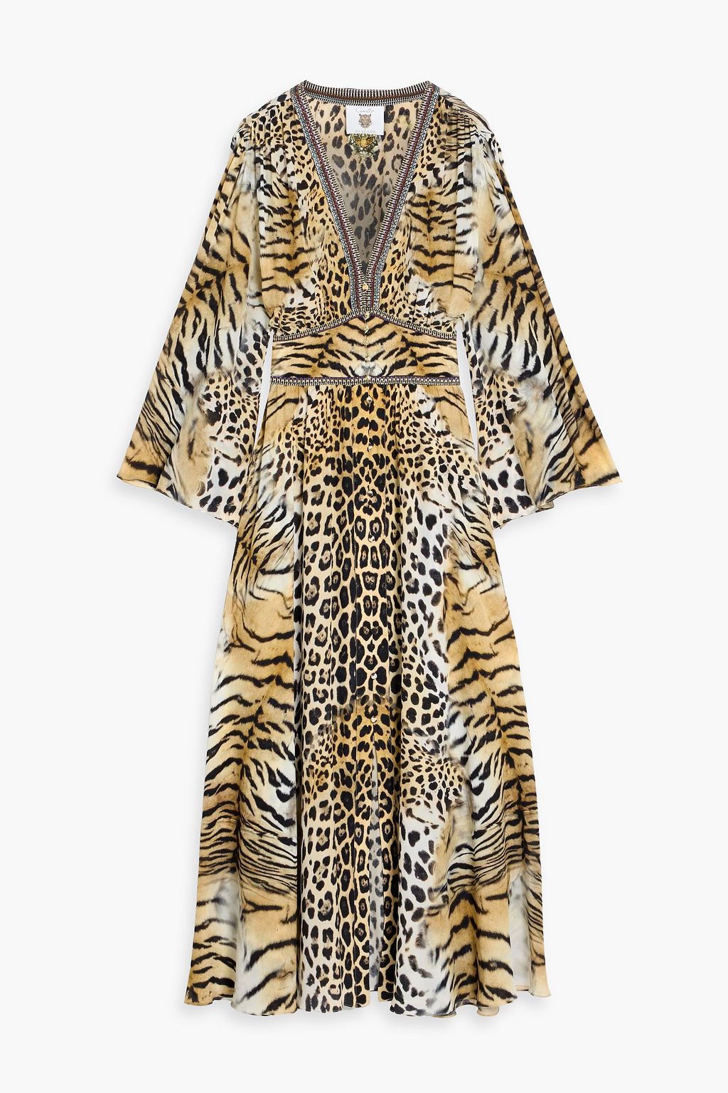 silk tiger dress LA GARNOULE Morane midi silk black and brown tiger dress Maisoncleo