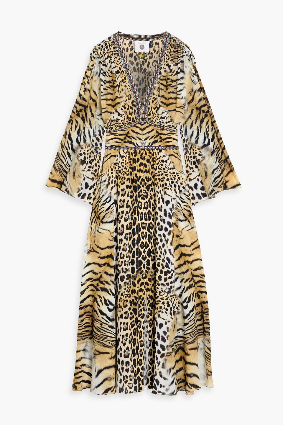 camilla - crystal-embellished tiger-print silk crepe de chine maxi dress - animal print - 3xl