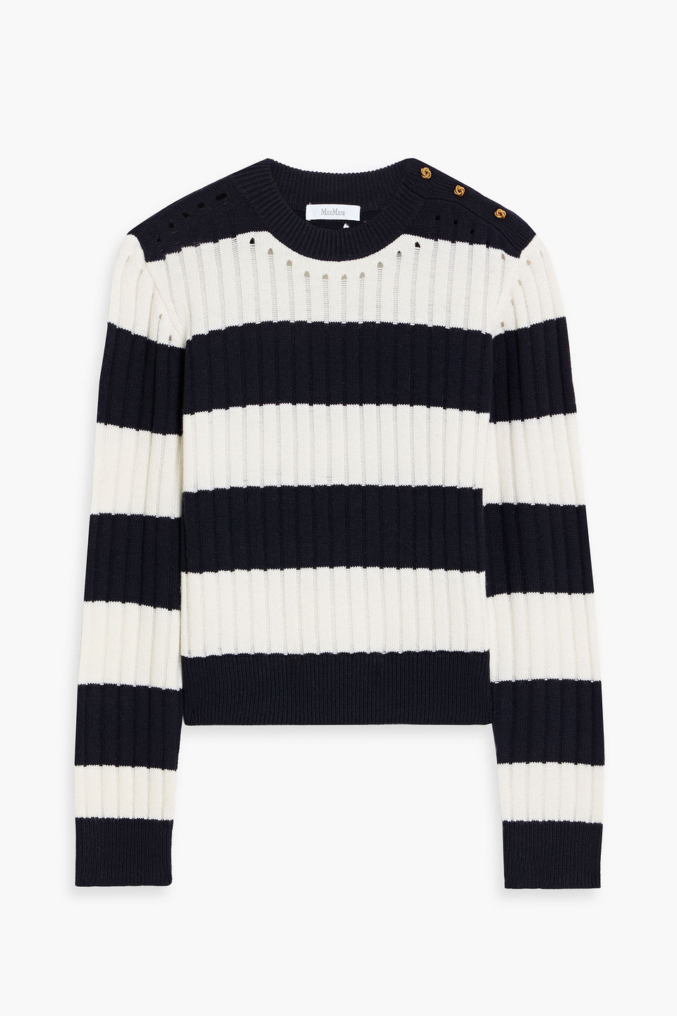 Max Mara Alfeo Striped Ribbed Wool And Cashmere-blend Sweater In Black