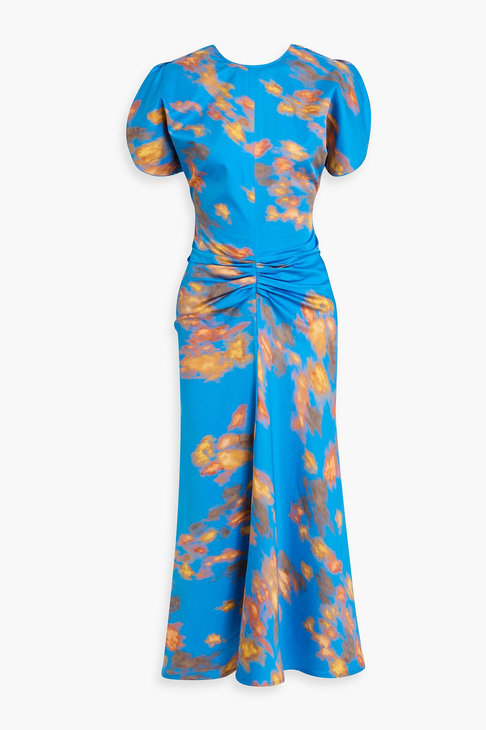 Victoria Beckham Gathered Printed Cotton-poplin Maxi Dress In Blue
