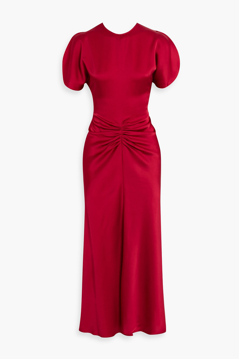 Victoria Beckham Gathered Satin Midi Dress In Red