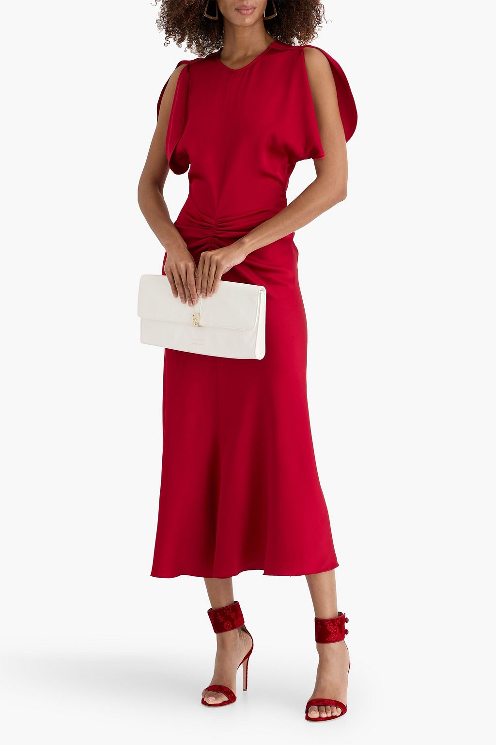 victoria beckham red dress Gathered satin gown in red - Victoria Beckham