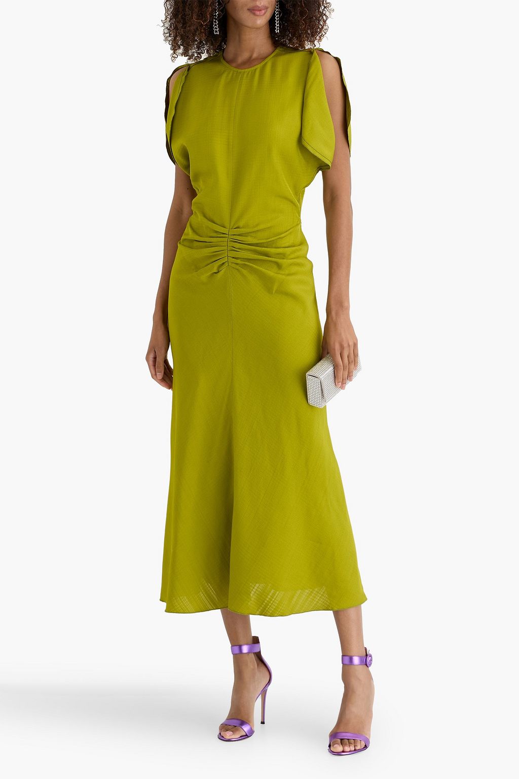 victoria beckham gathered crepe midi dress Victoria Beckham Posy Midi Dress in Burgundy - 6