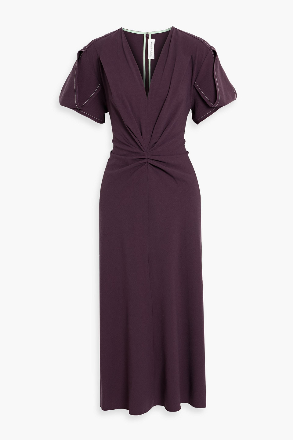 victoria beckham - gathered wool-blend crepe midi dress - purple - uk/au 4