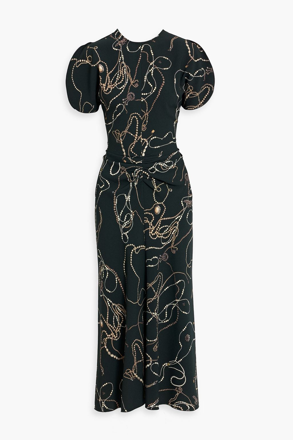printed crepe midi dress Blue Floral Print Crepe High Neck Midi Dress