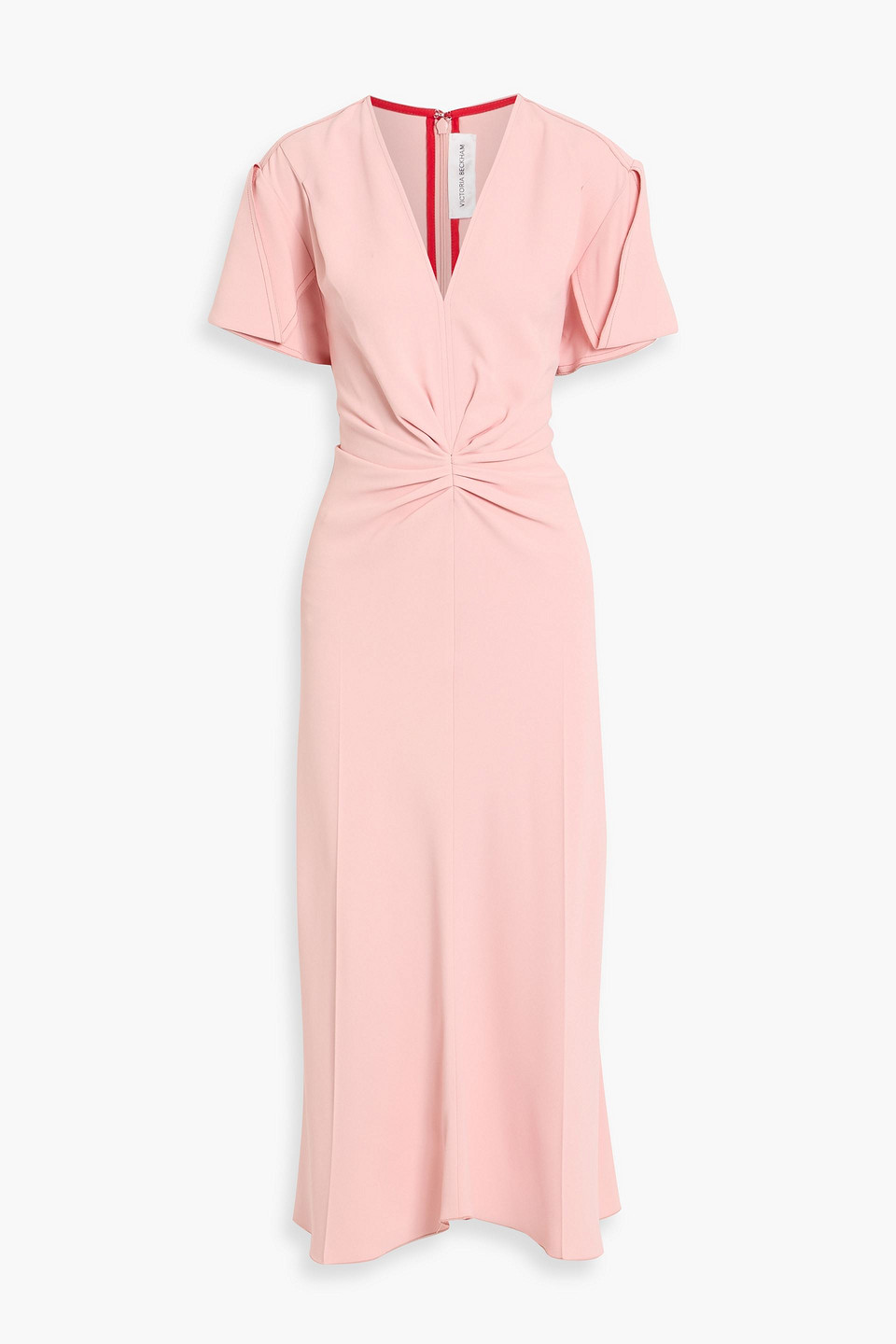 Victoria Beckham Gathered Crepe Midi Dress In Pink