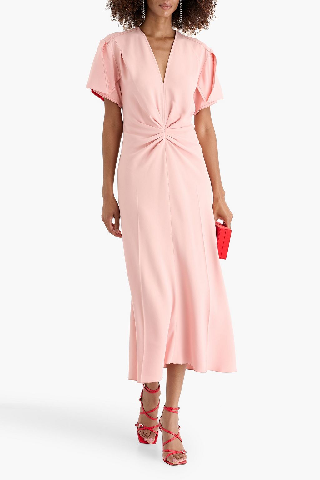 victoria beckham pink midi dress Victoria Beckham Drape Sleeve Midi Dress
