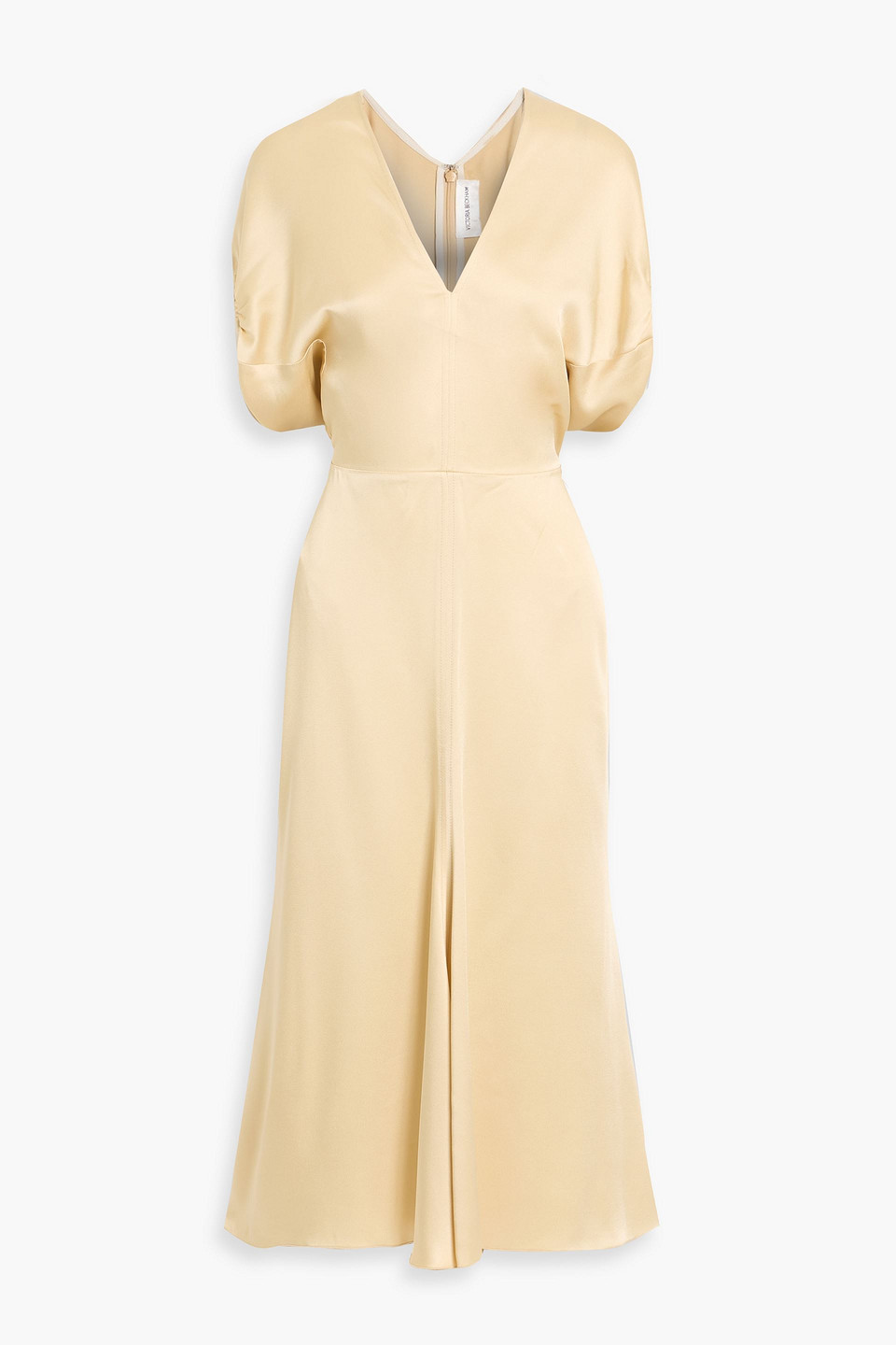Victoria Beckham Draped Satin-crepe Midi Dress In Brown