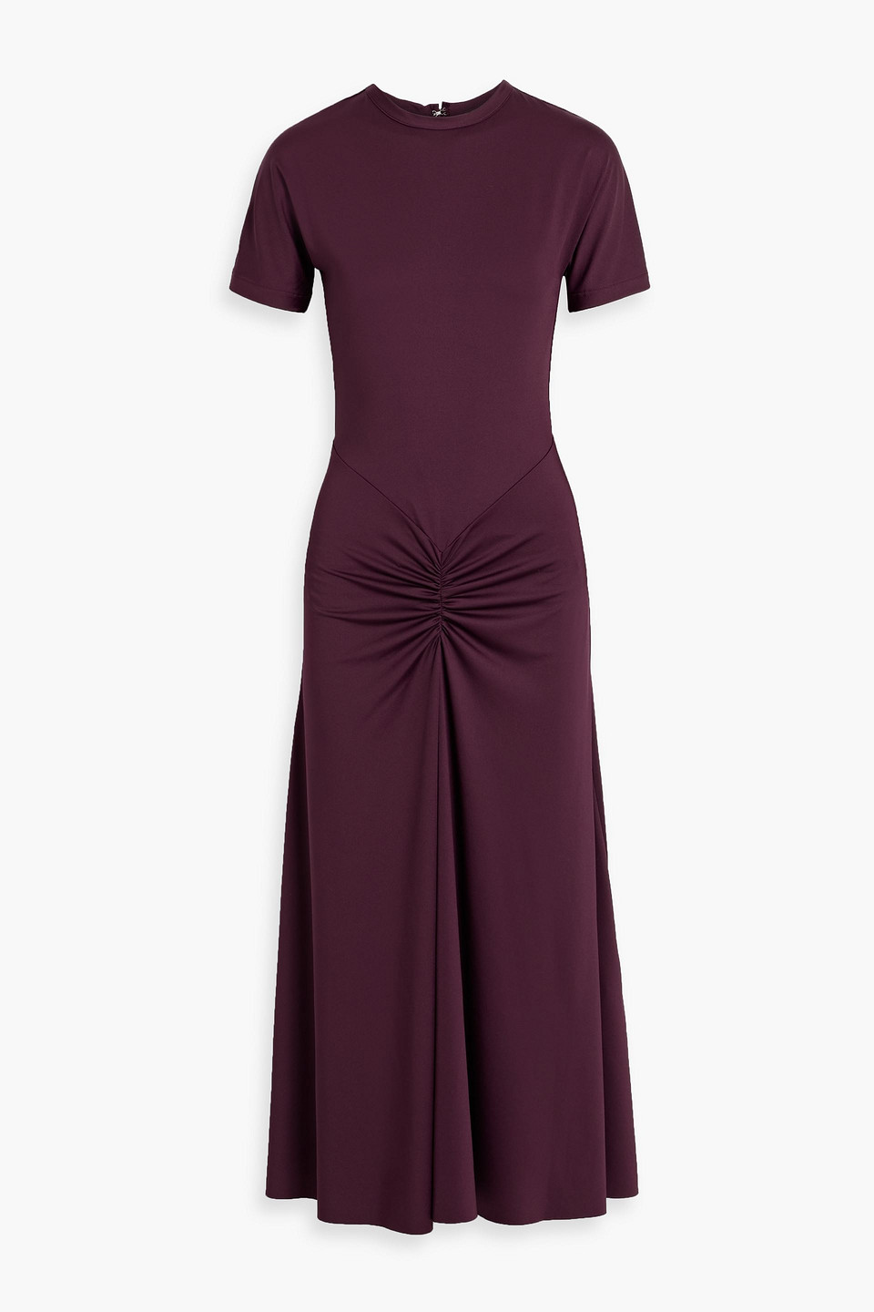 Victoria Beckham Ruched Jersey Midi Dress In Burgundy