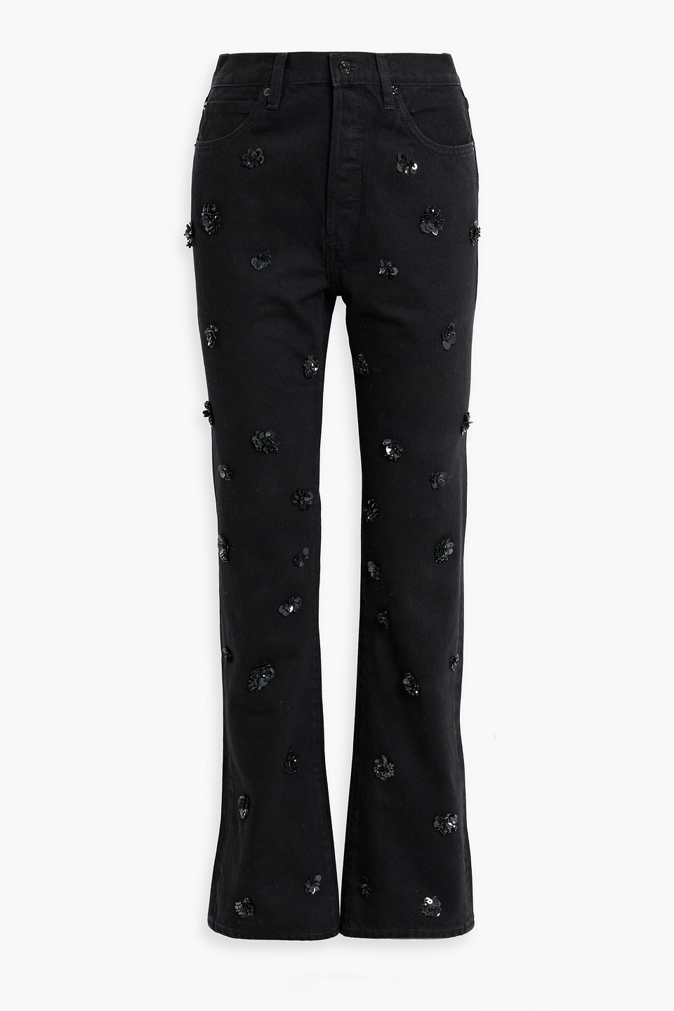Frame The Vertical Embellished High-rise Straight-leg Jeans In Black