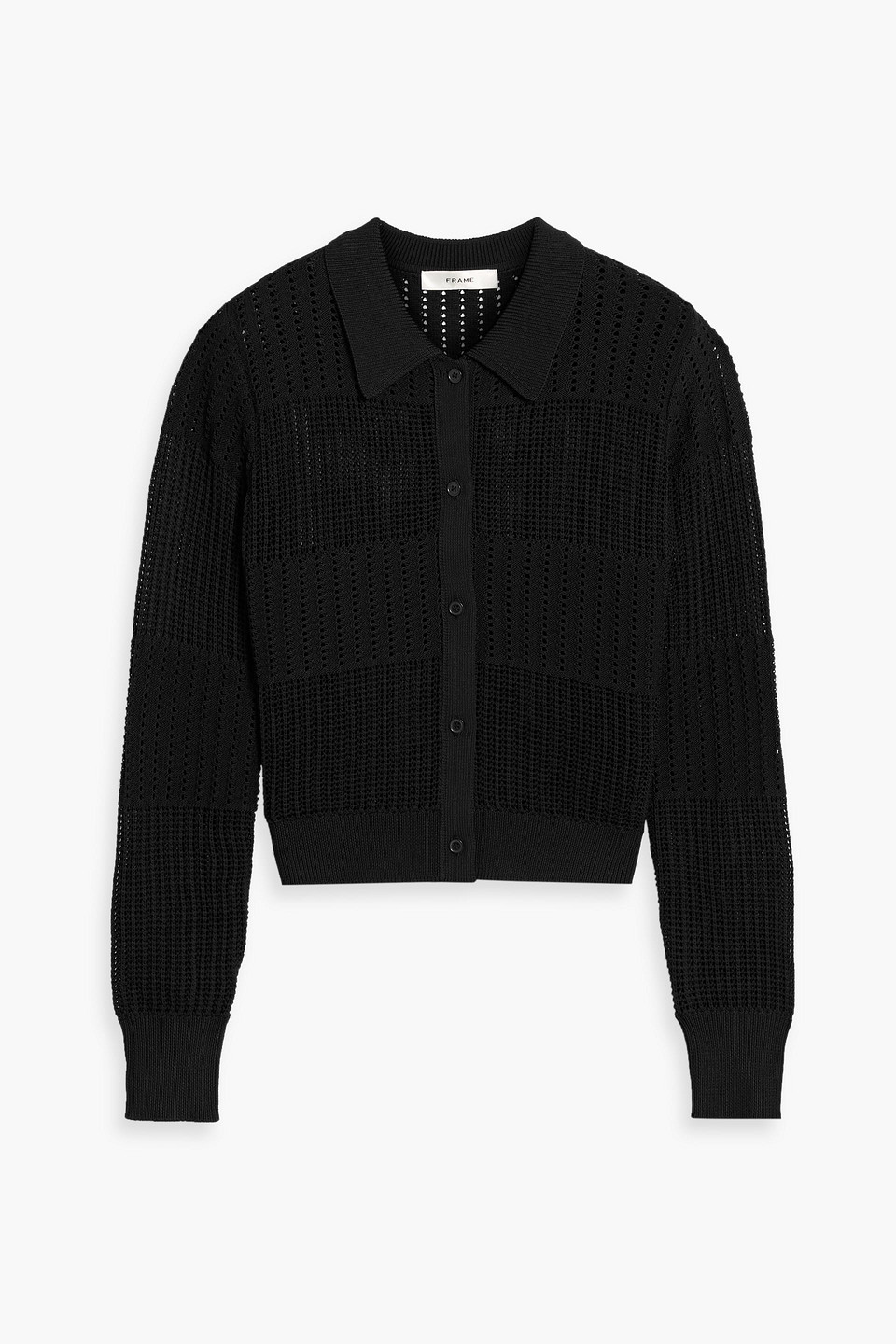 Frame Pointelle-knit Cardigan In Black