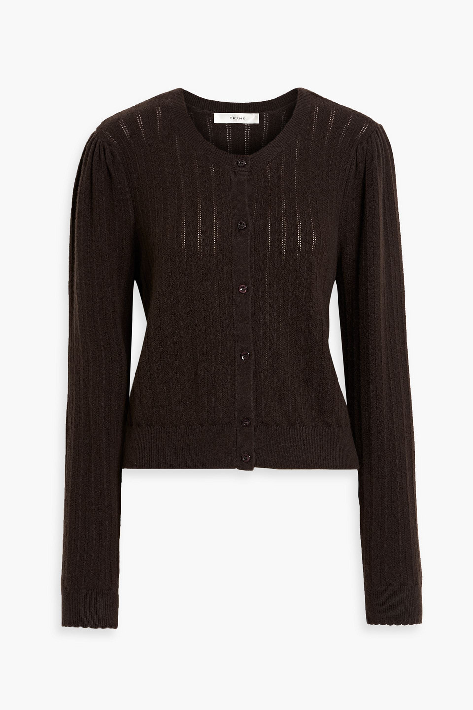 frame - pointelle-knit cashmere cardigan - brown - l