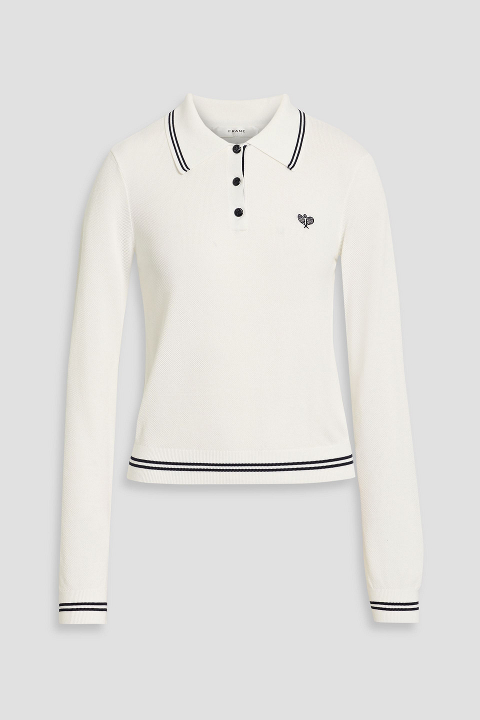 frame - embroidered modal and cotton-blend polo shirt - white - m