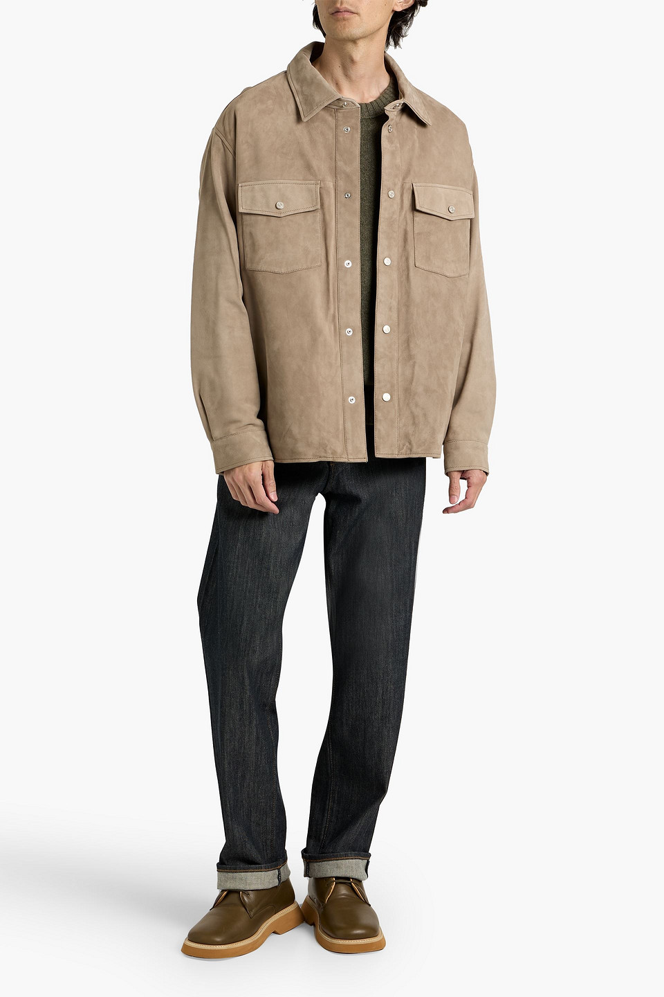 Frame Suede Overshirt In Gray