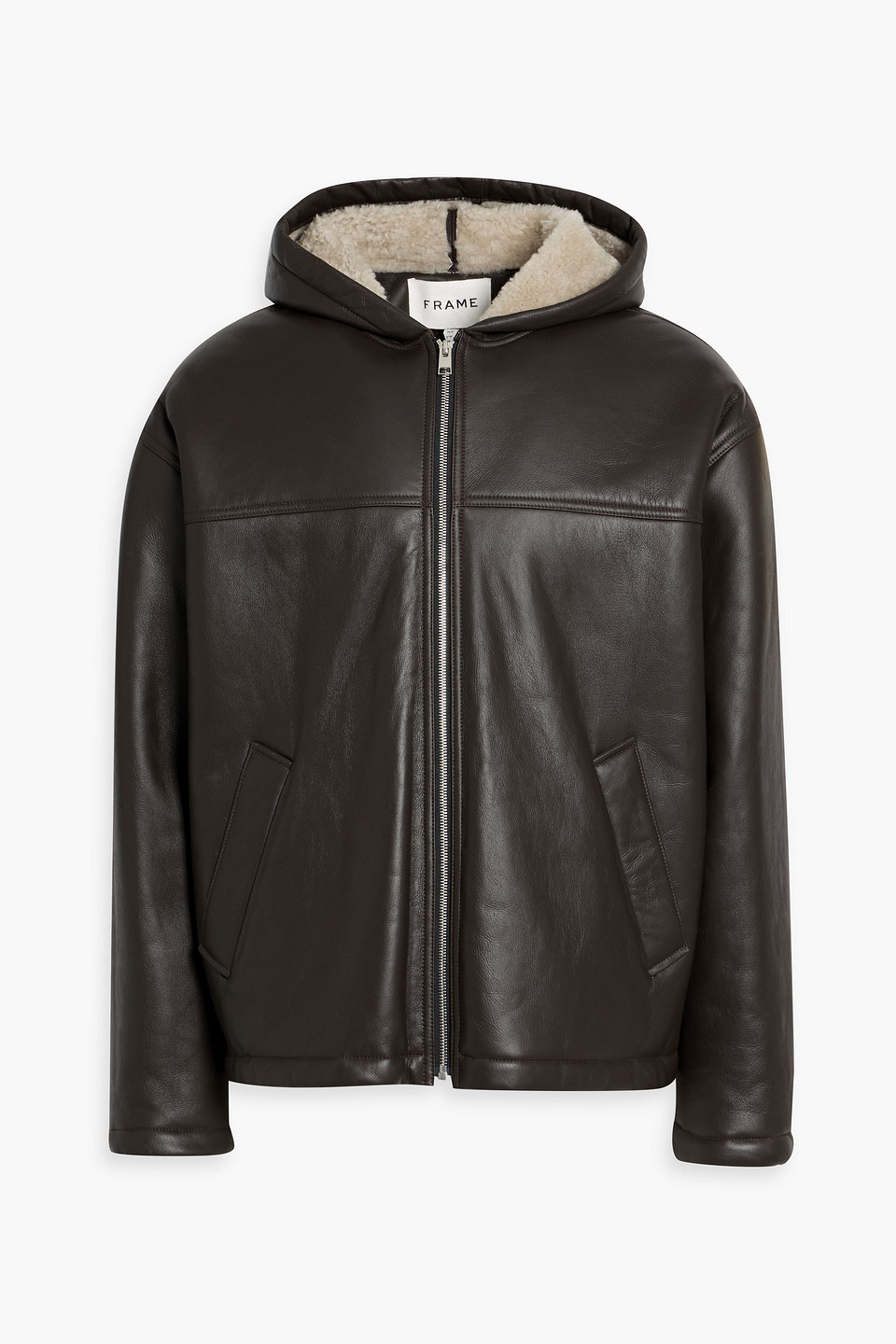 frame - shearling-lined leather hooded jacket - brown - m