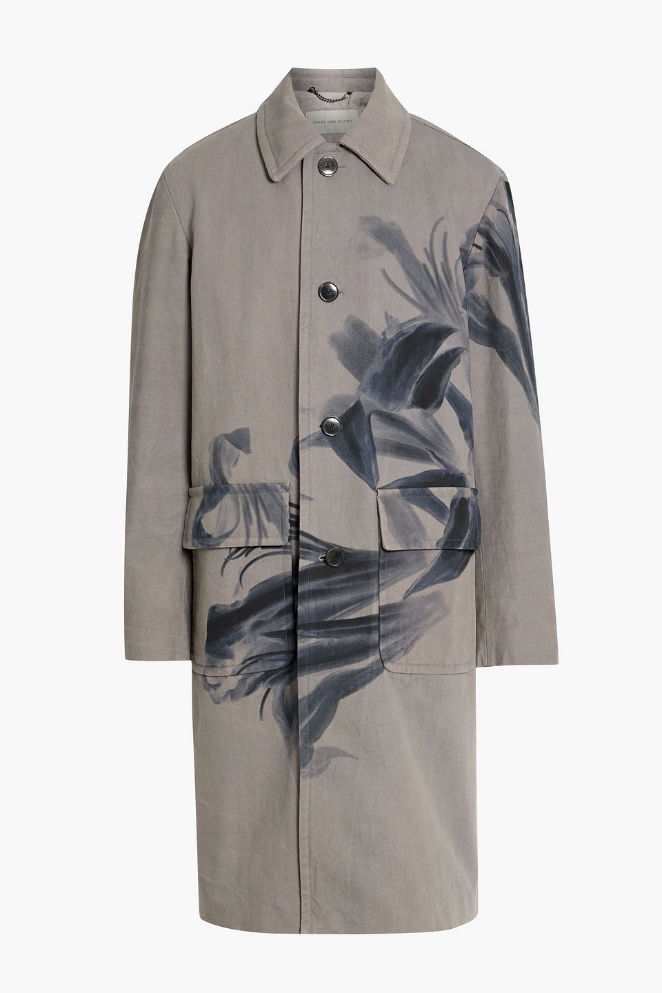 dries van noten - printed cotton-canvas coat - gray - m