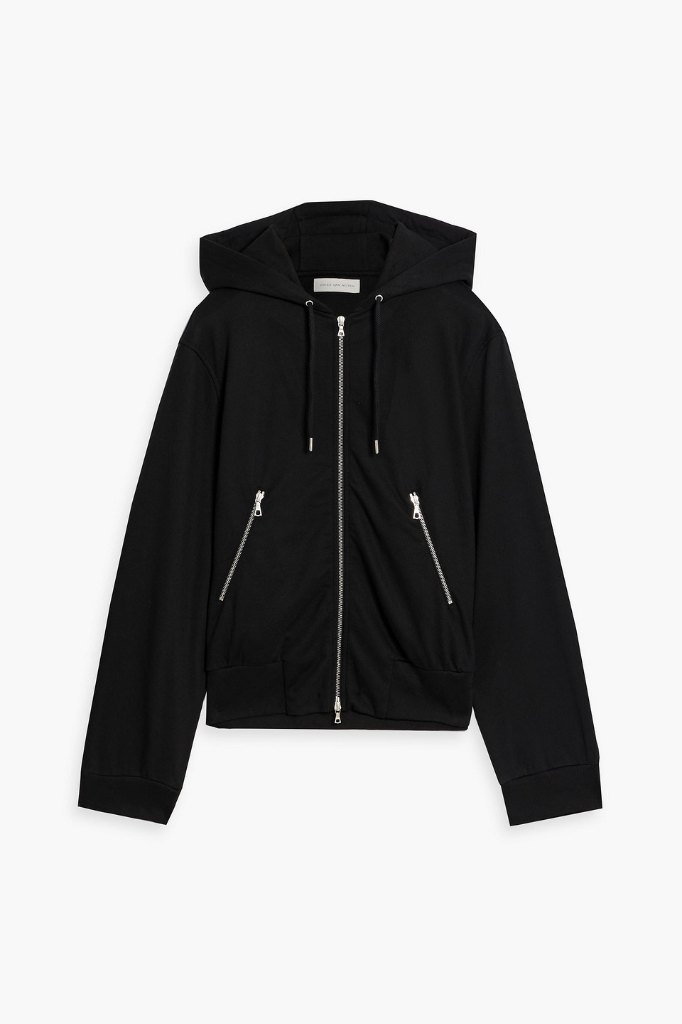 dries van noten - cotton-jersey zip-up hoodie - black - s