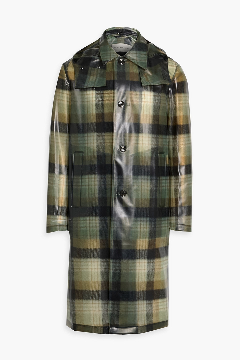 dries van noten - checked rubber trench coat - green - m