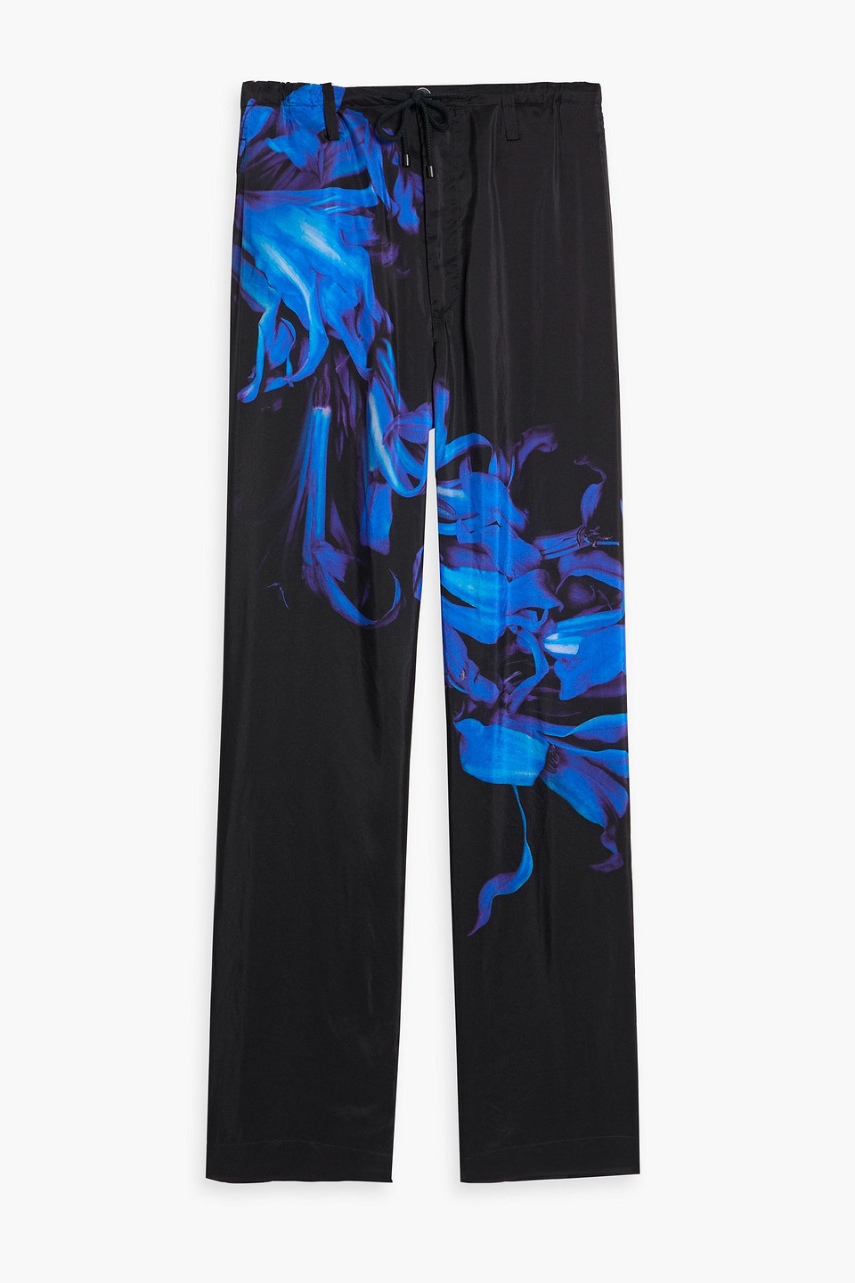 dries van noten - printed silk drawstring pants - black - it 48