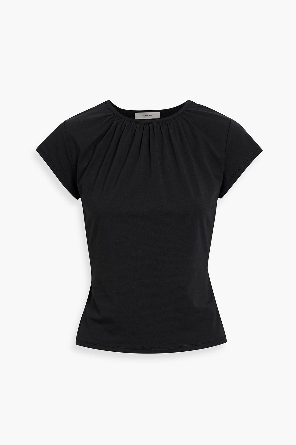 Frame The Gathered Cotton-blend Jersey T-shirt In Black