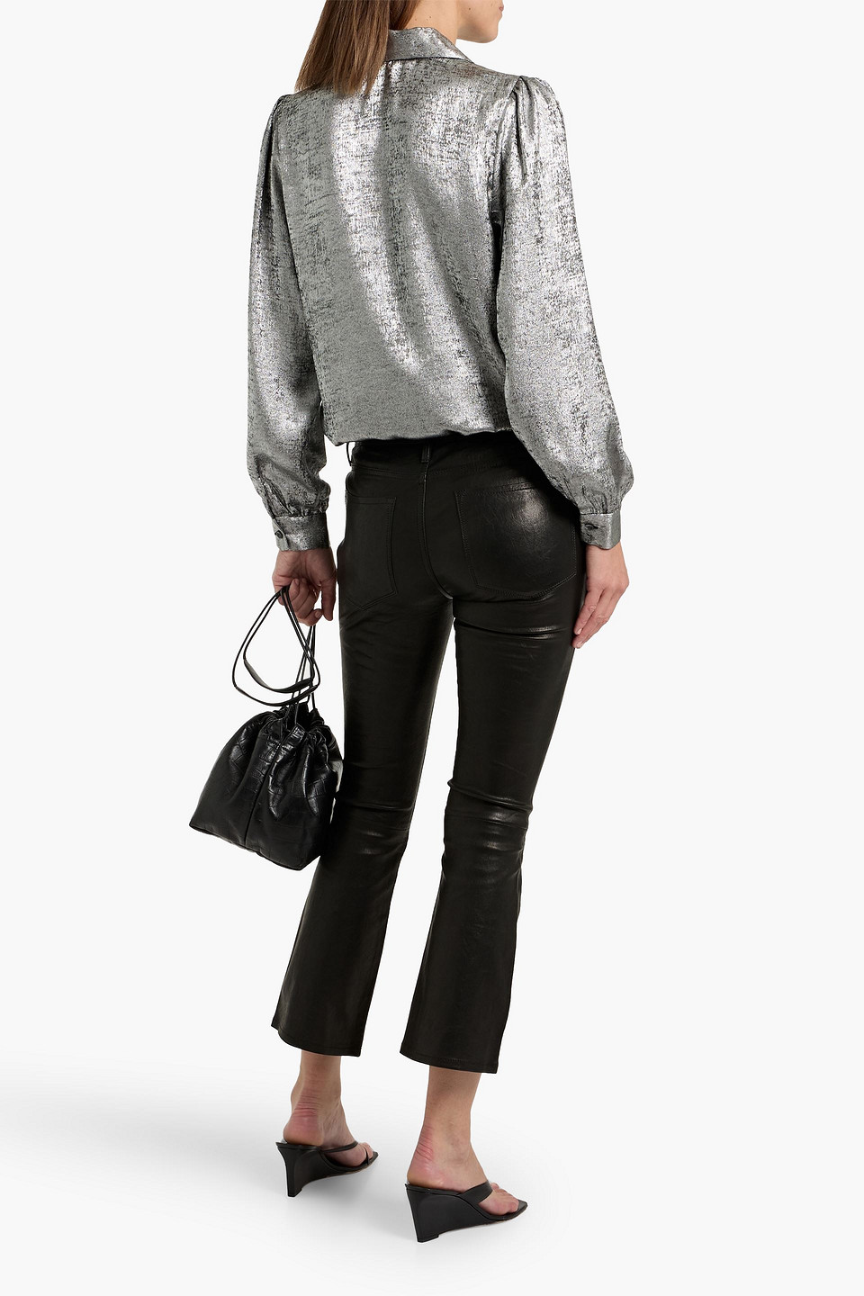Frame Le Crop Mini Boot Leather Bootcut Pants In Black