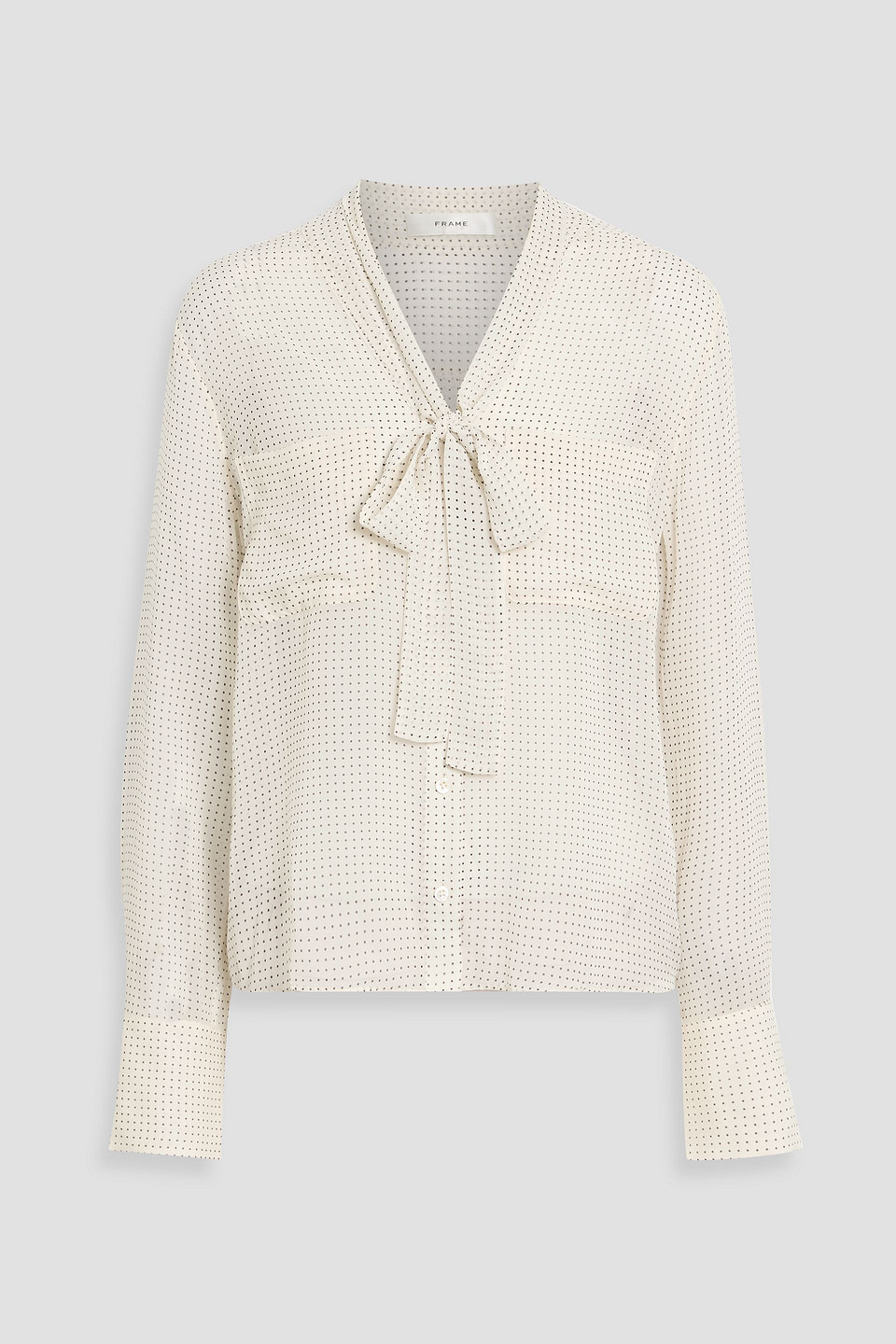 Frame Polka-dot Tie-detailed Silk-crepe Blouse In Nude