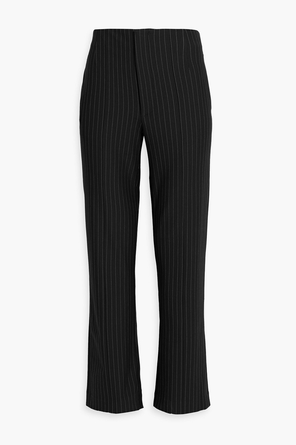 frame - the sleek pinstriped twill straight-leg pants - black - us 4