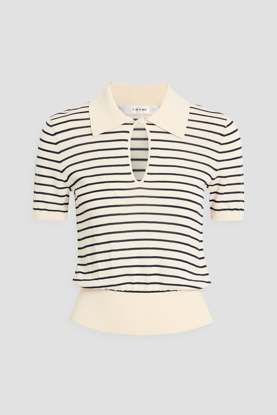 frame - the keyhole striped cotton and modal-blend polo shirt - white - m