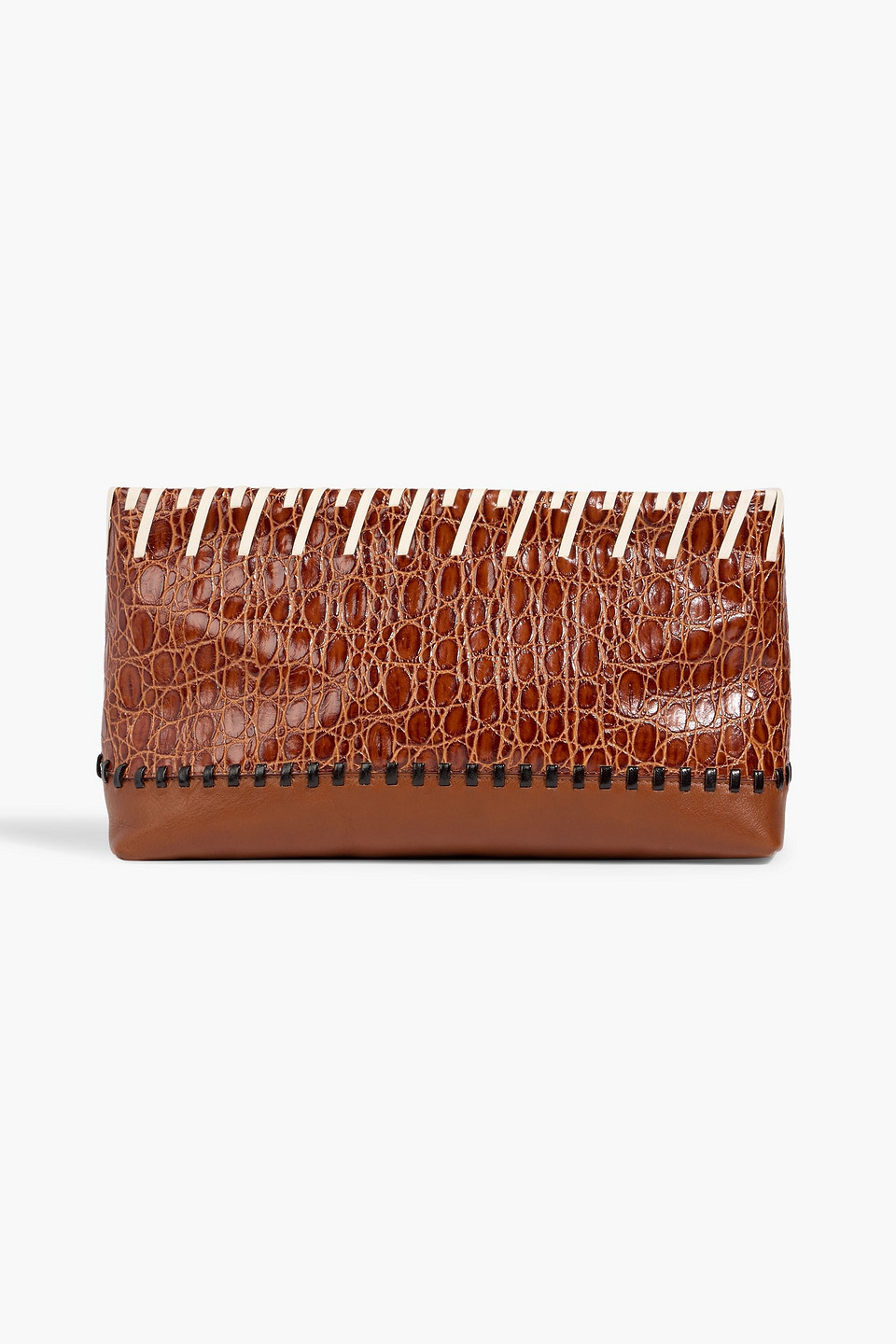 dries van noten - whipstitched croc-effect leather clutch - brown - onesize