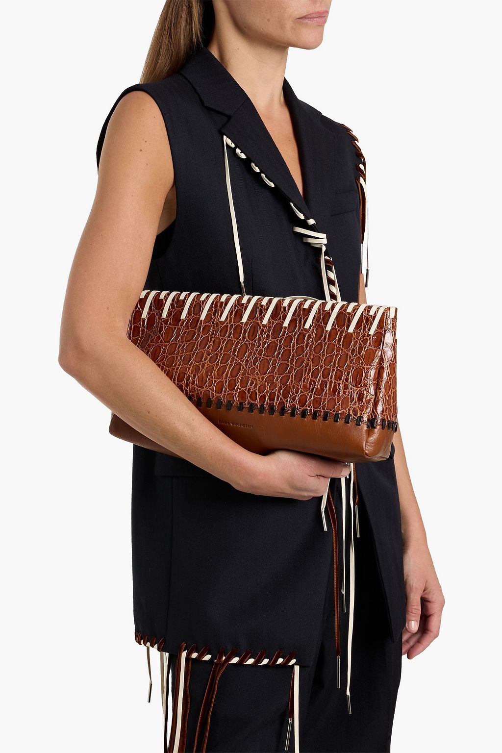 DRIES VAN NOTEN Whipstitched croc-effect leather clutch | THE OUTNET