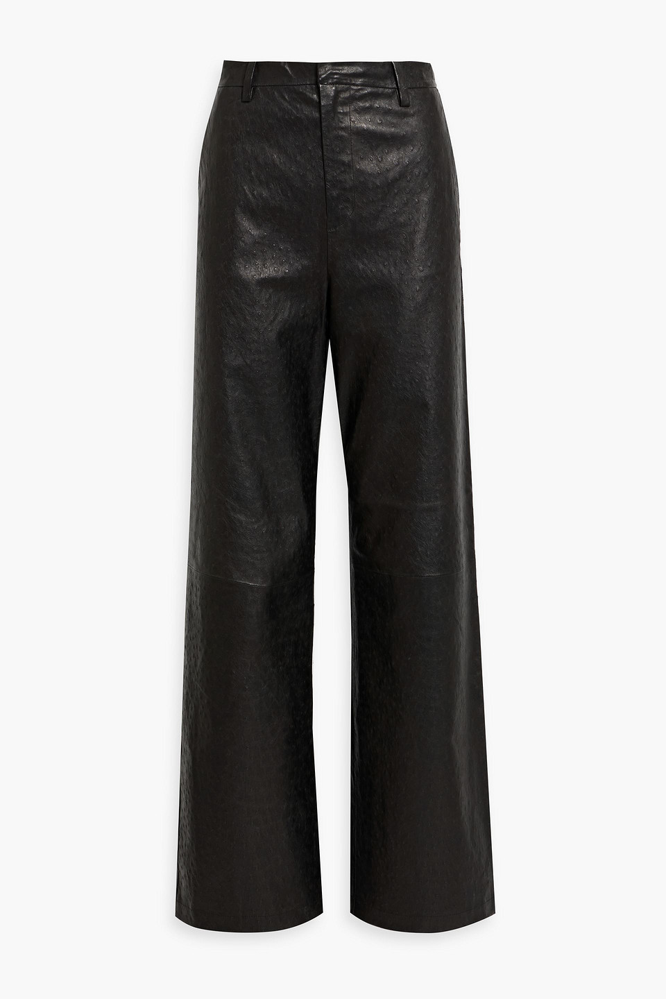 Frame The Slim Ostrich-effect Leather Wide-leg Pants In Black