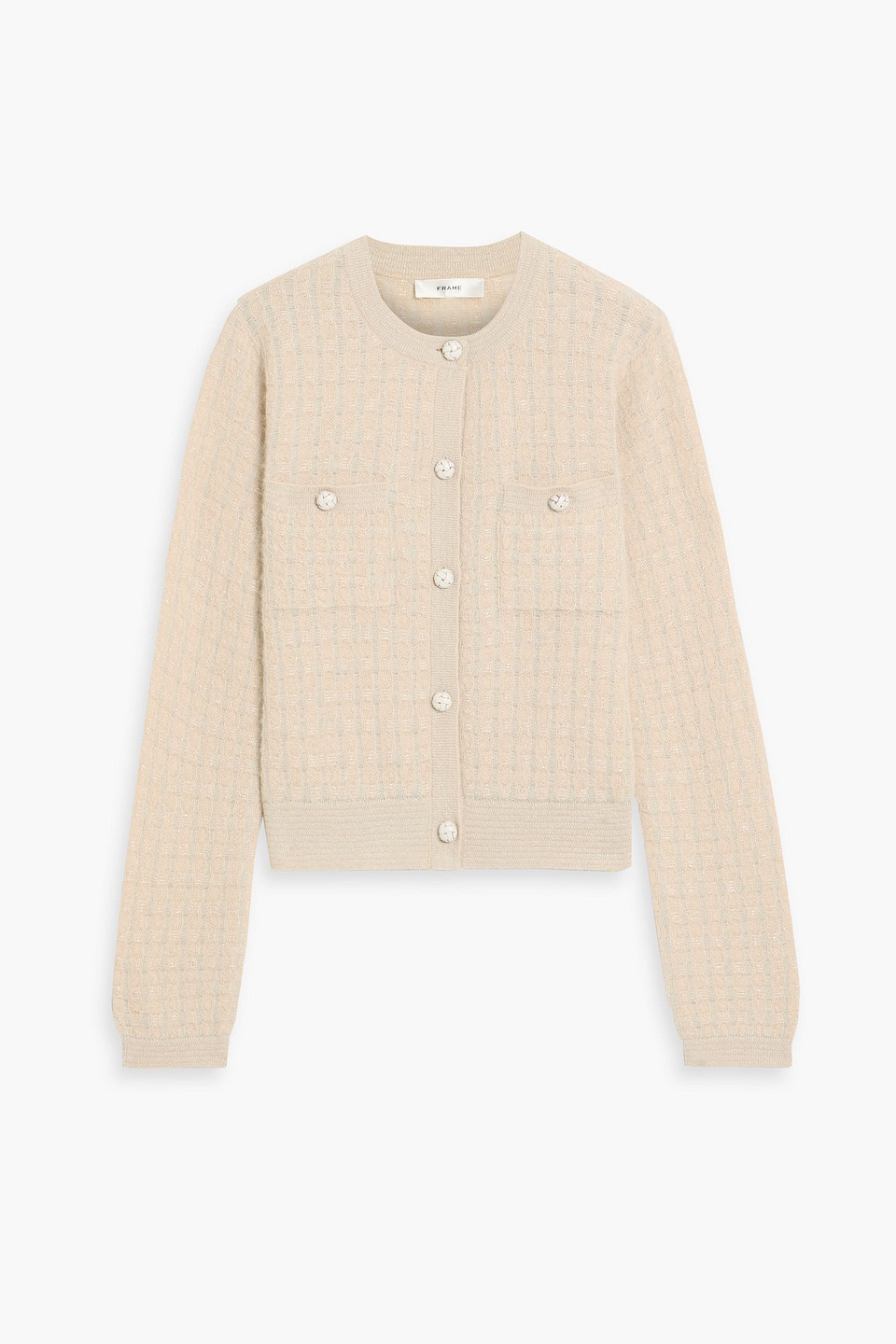 Frame The Lurex Metallic Jacquard-knit Cardigan In White