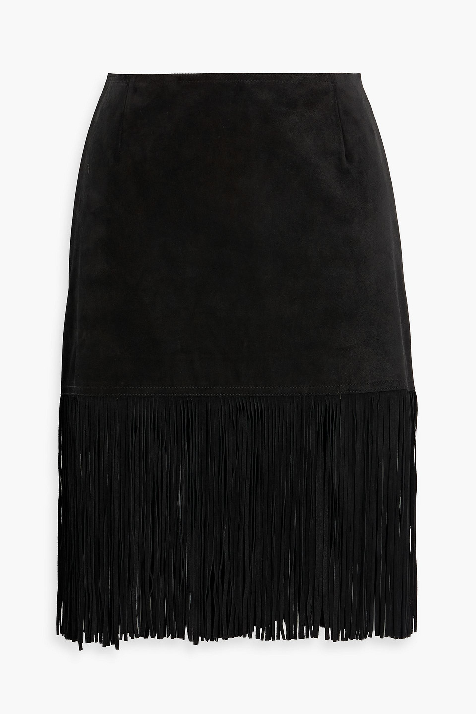 Frame The Saddle Fringed Suede Skirt In Black