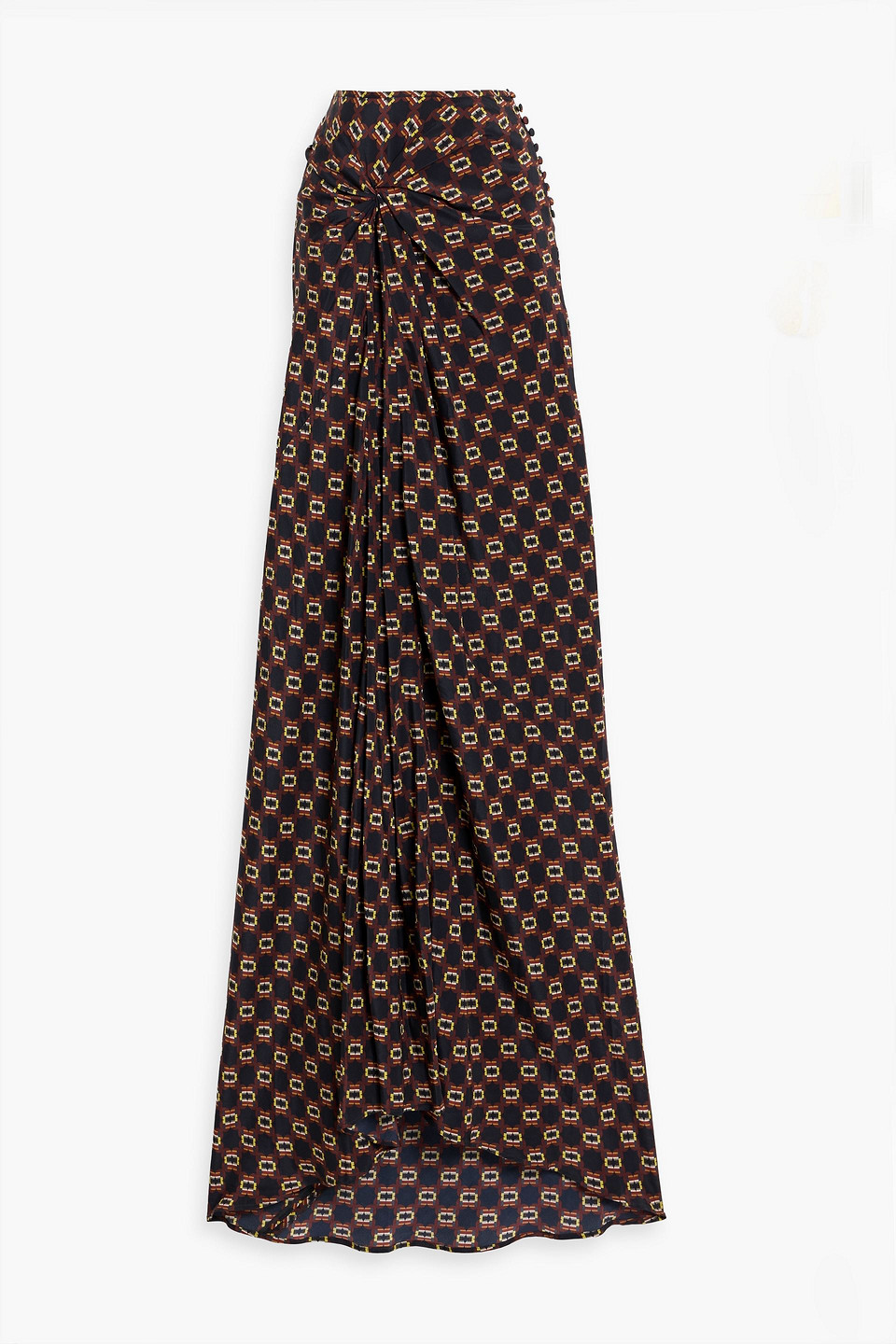 Dries Van Noten Printed Silk Maxi Skirt In Midnight Blue