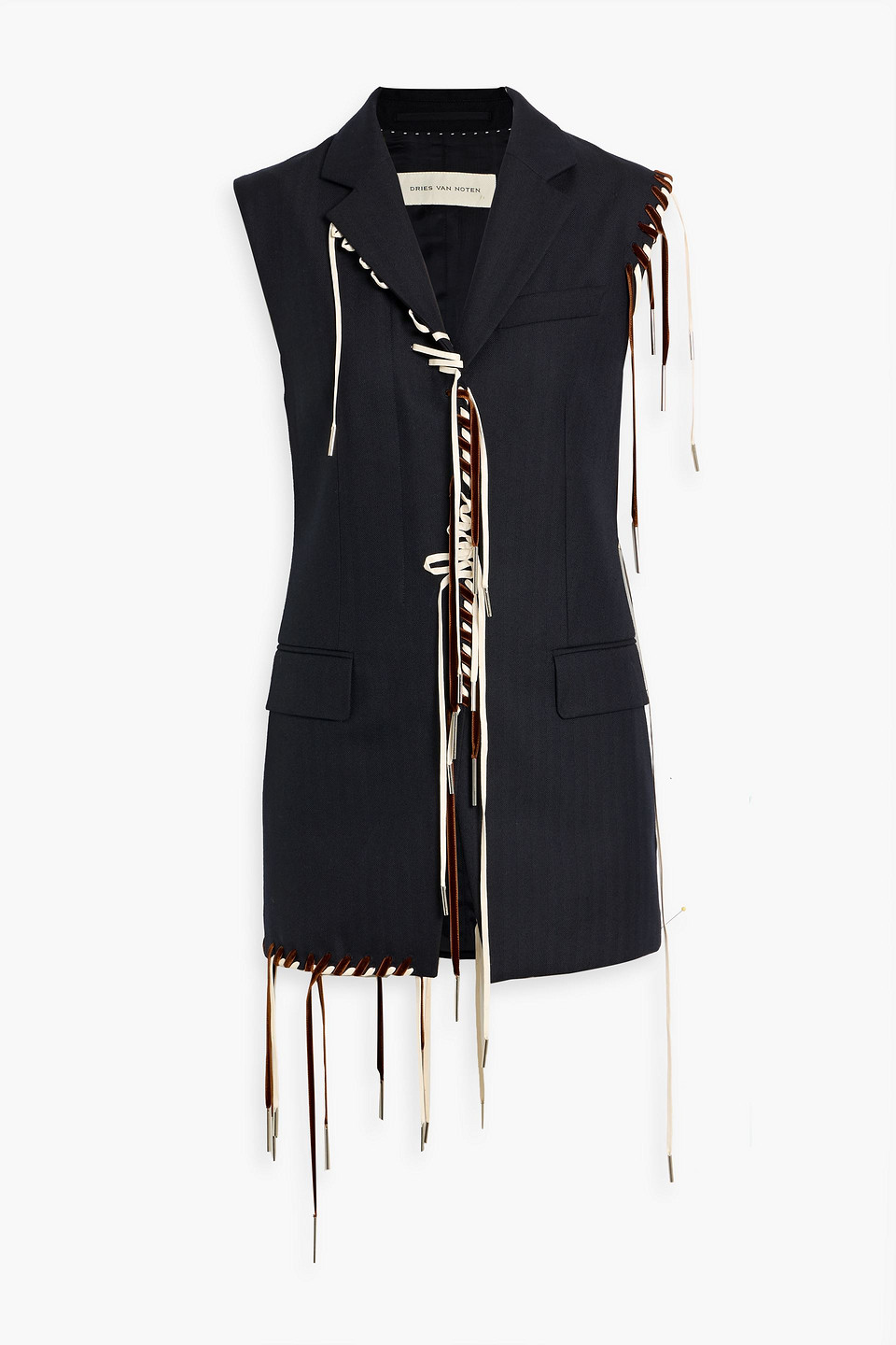 dries van noten - fringed wool vest - blue - fr 38