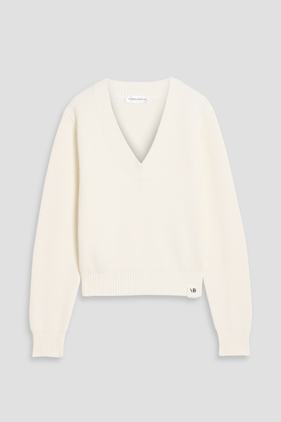 Victoria Beckham Ribbed Cotton And Silk Blend Sweater In White