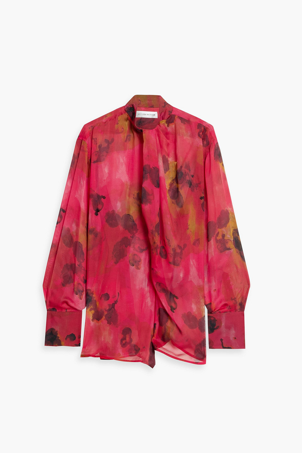 victoria beckham - draped floral-print silk-chiffon wrap blouse - red - uk/au 4