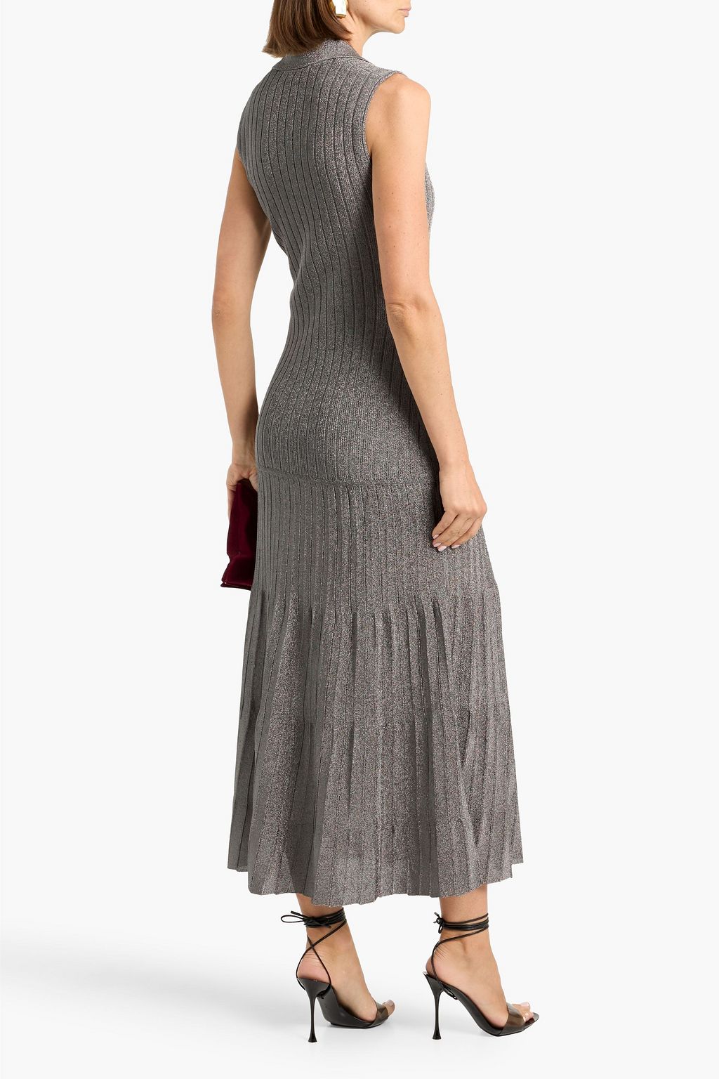 metallic ribbed dress Tashi metallic ribbed-knit maxi dress - gunmetal