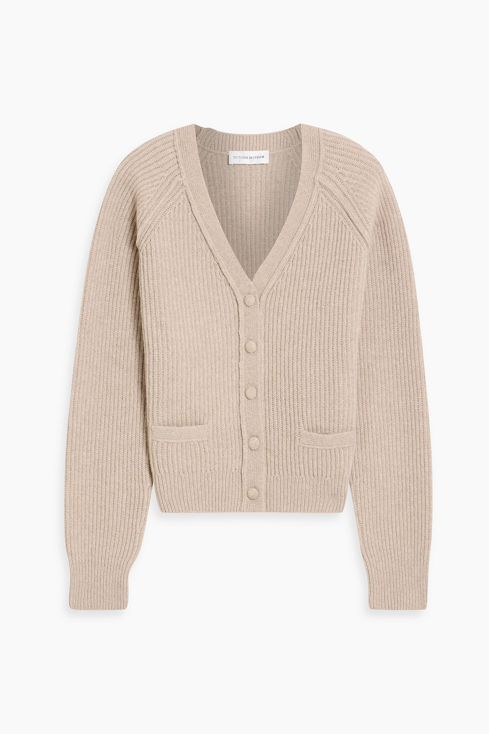 Victoria Beckham Ribbed Wool And Cashmere-blend Cardigan In Sand