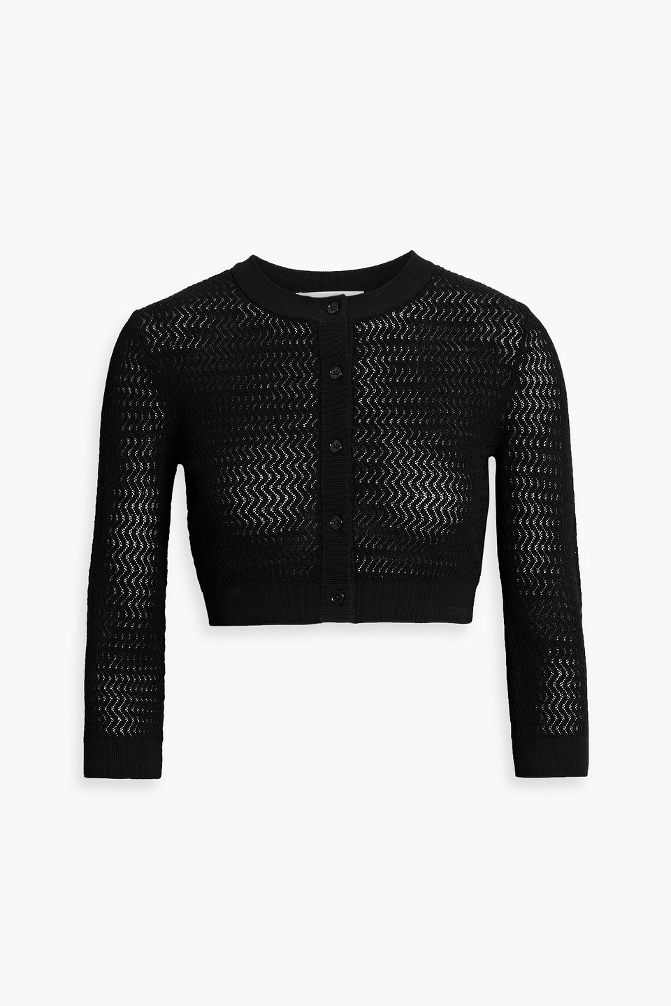 Victoria Beckham Cropped Pointelle-knit Cardigan In Black