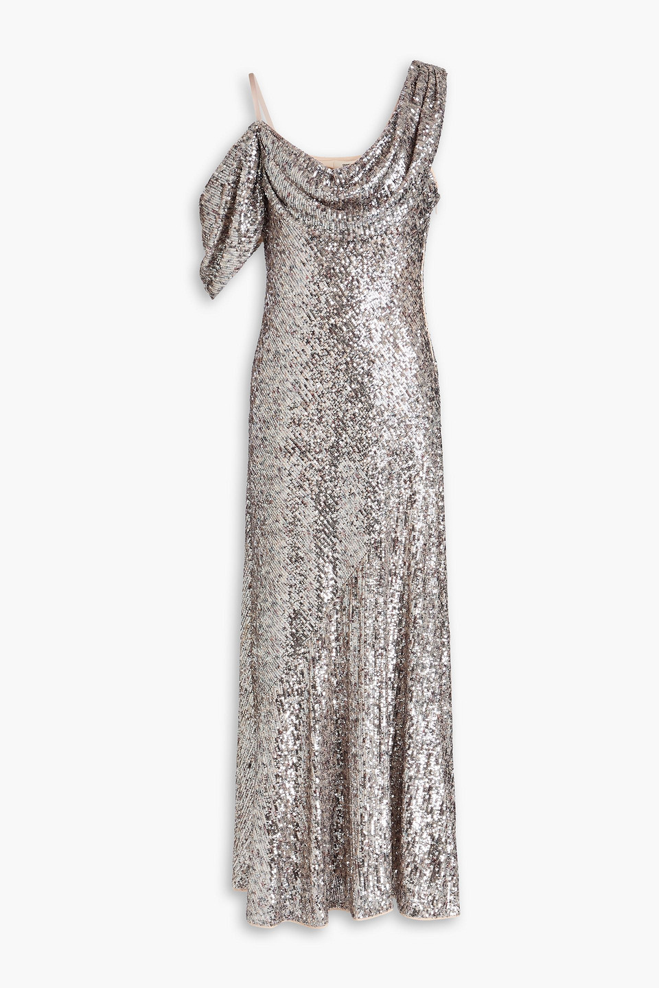 diane von furstenberg - joaquin one-shoulder sequined tulle maxi dress - metallic - xs