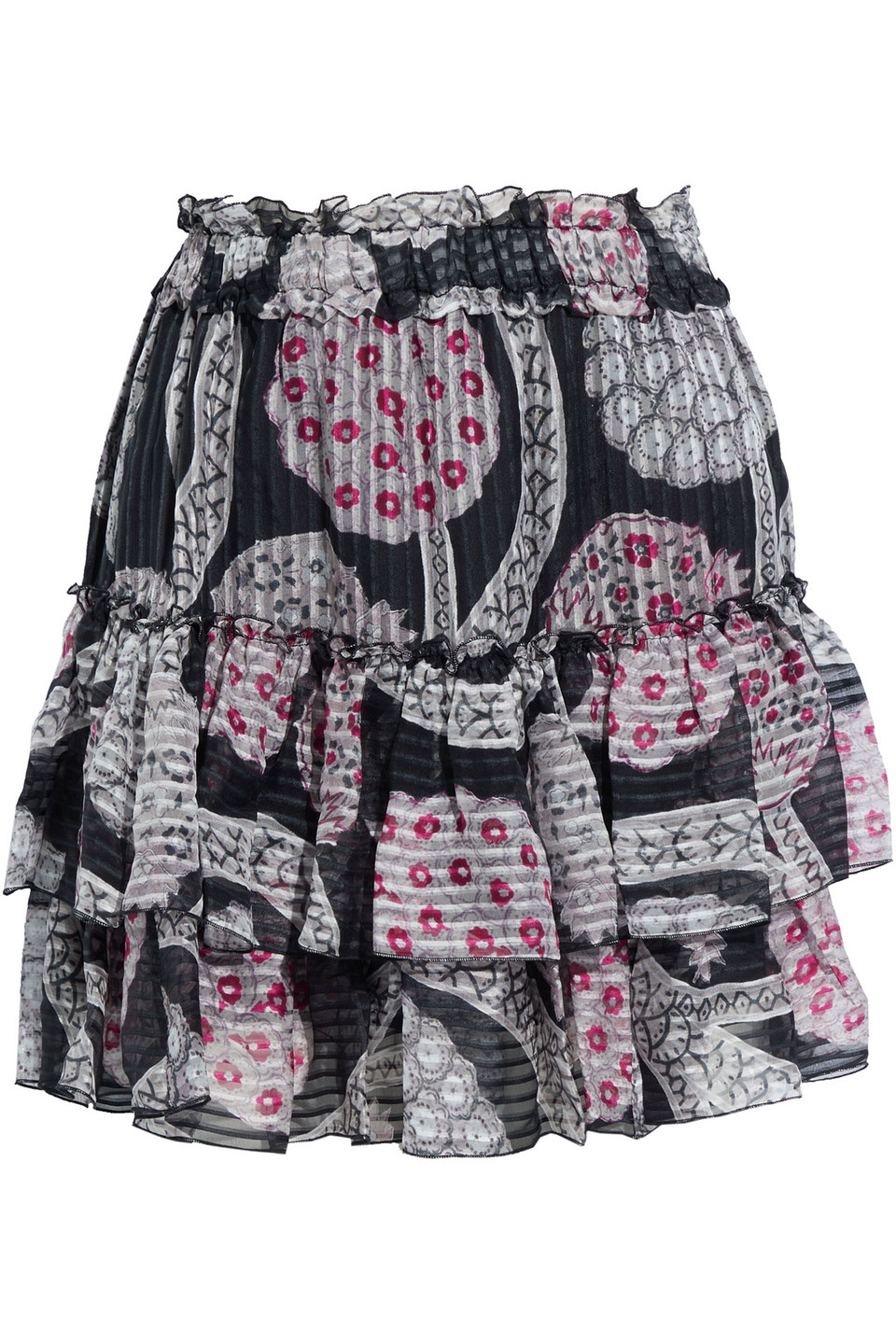 Isabel Marant Ruffled Printed Silk-jacquard Mini Skirt In Black