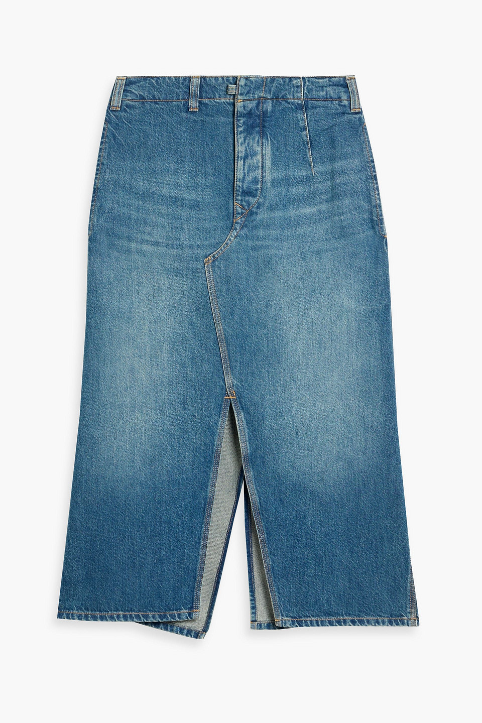 Victoria Beckham Asymmetric Denim Midi Skirt In Blue
