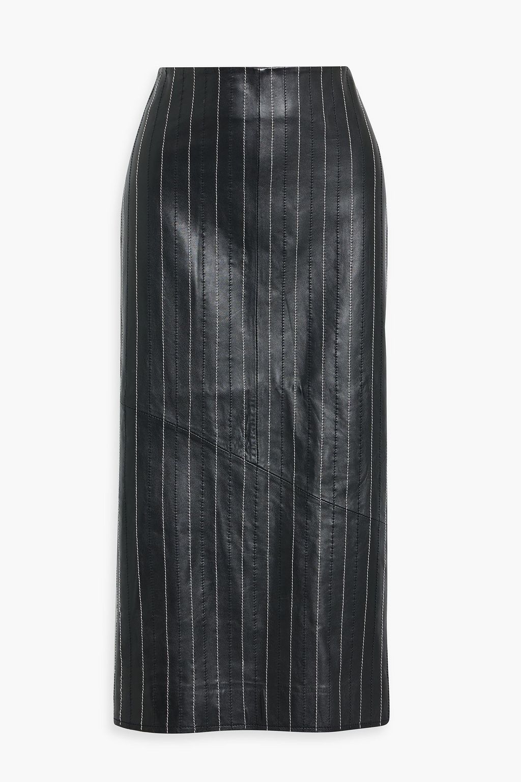 VICTORIA BECKHAM Embroidered pinstriped leather midi skirt | THE