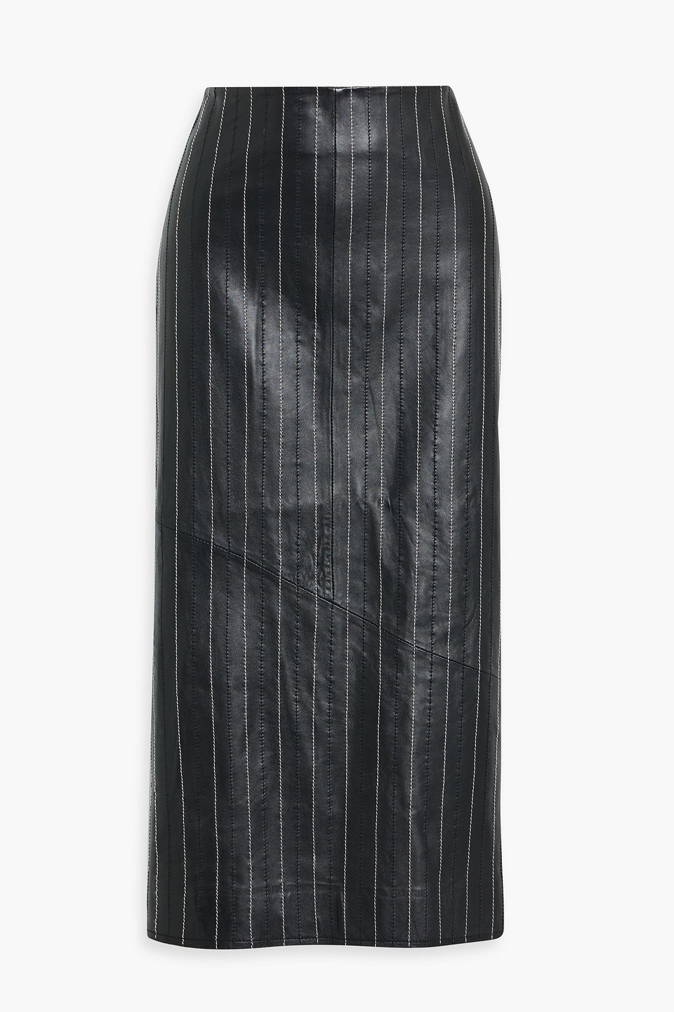 victoria beckham - embroidered pinstriped leather midi skirt - black - uk/au 6