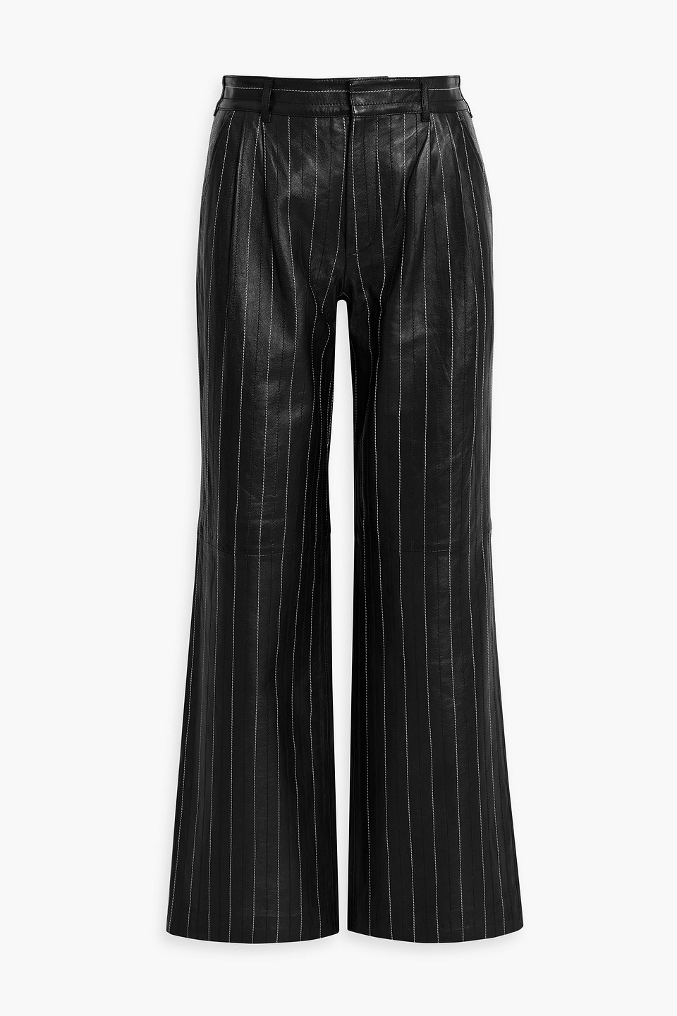 Victoria Beckham Embroidered Pinstriped Leather Straight-leg Pants In Black