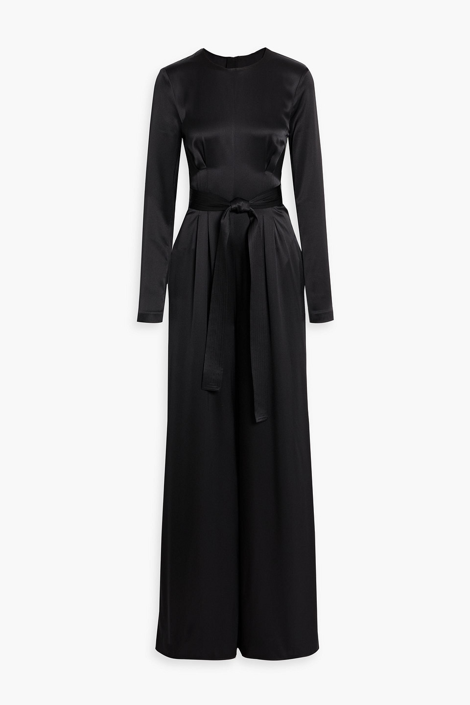 adam lippes - ophelia belted silk-satin wide-leg jumpsuit - black - us 0