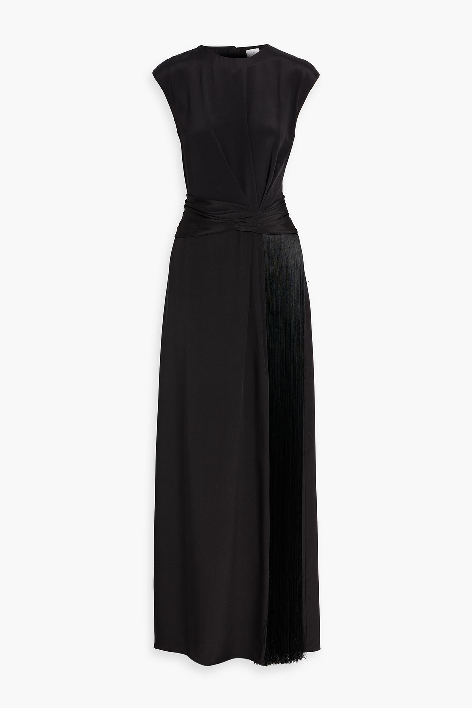 Adam Lippes Pasha Fringed Ruched Silk-crepe Maxi Dress In Black