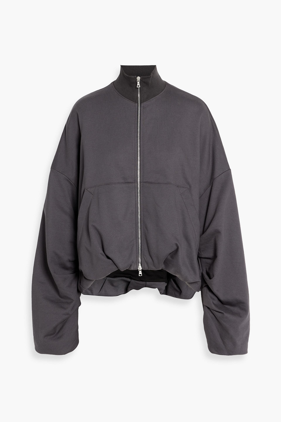Dries Van Noten Oversized Ruched Cotton-jersey Jacket In Gray